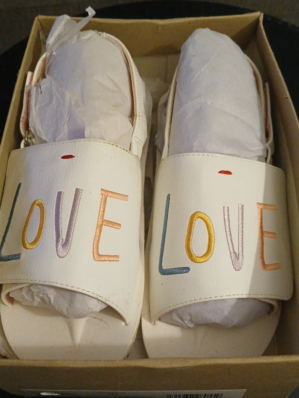 Kids White 'LOVE' Slide Sandals